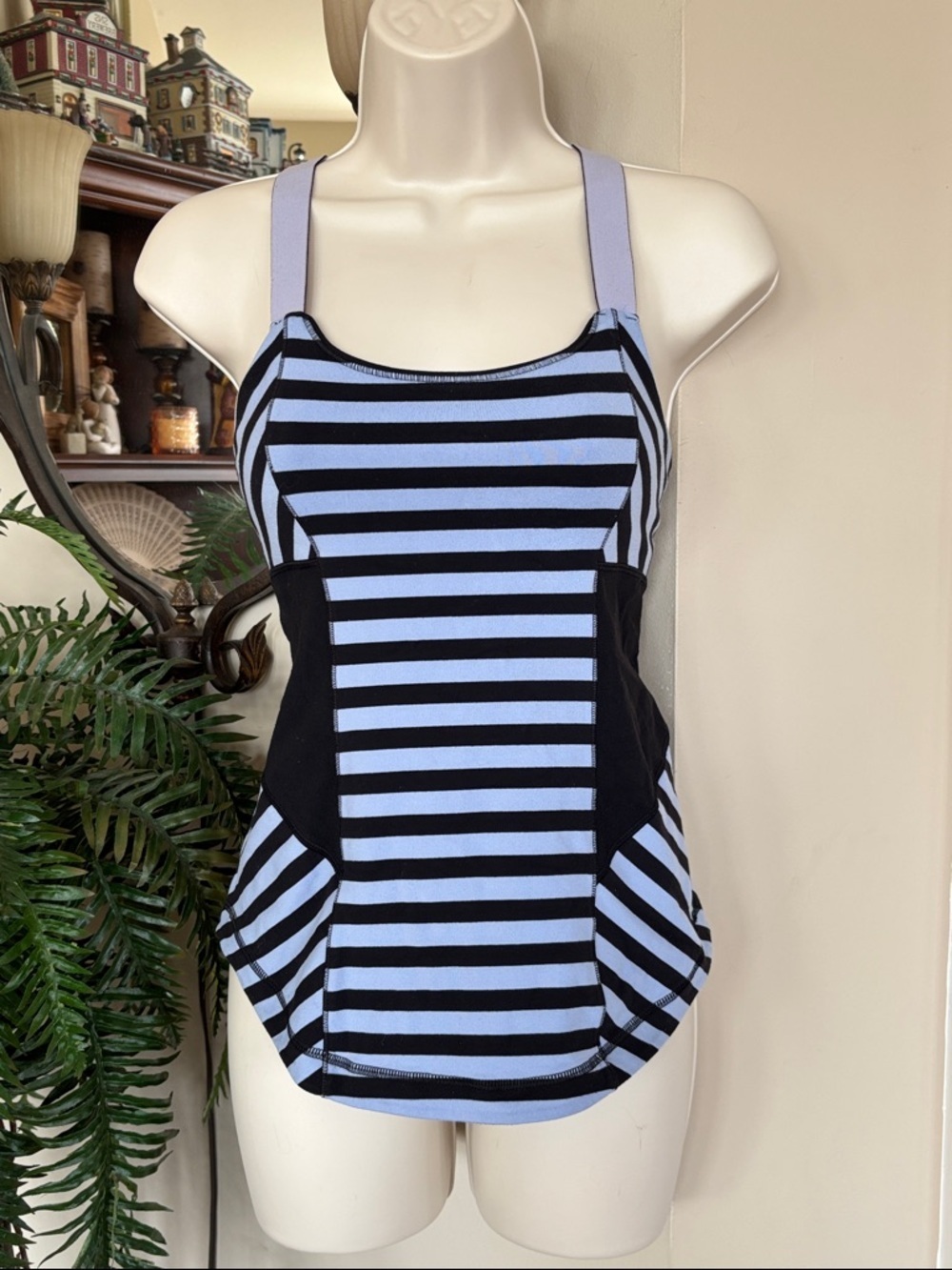 Lululemon Work It Out Sea Stripe Polar Haze Black Athletic Tank Top Built-In Bra